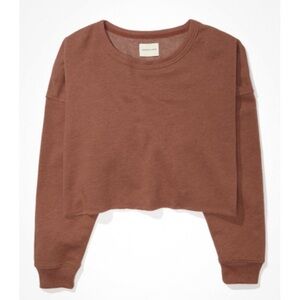 American Eagle Outfitters AE Fleece Cropped Crew Neck Sweatshirt, Small, Brown